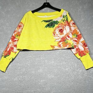 Daily Practice Sweater Anthropologie Wide-Neck Sweatshirt XS Yellow Floral Crop